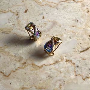 14k Gold Rainbow Gemstone and Diamond Earrings